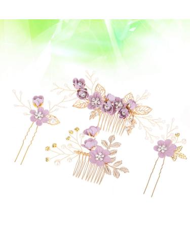NUOBESTY 4Pcs Handmade Pearl Floral Leaf Bridal Hair Clip Comb Set - Purple Wedding Hair Accessories for Women - Buy Online on GoSupps.com