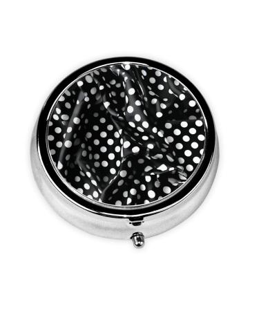 Black and White Corrugated Dotsround Pill Box 3 Compartment Round Pill Box Organizer Portable Travel Pill Box for Traveling.