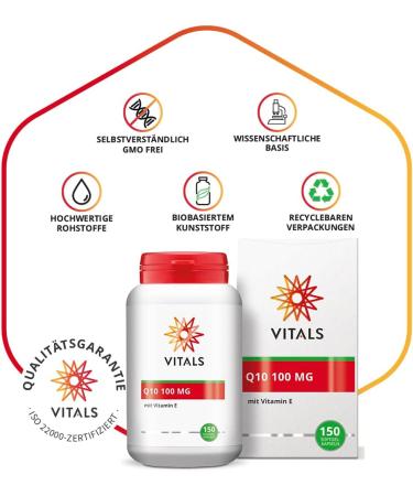 Buy Vitals Q10 100mg Softgel Capsules - 150 Count with 20mg Natural Vitamin E | Pure & High-Quality Q10 by Kaneka | GMP Certified International Shipping - Buy Online on GoSupps.com