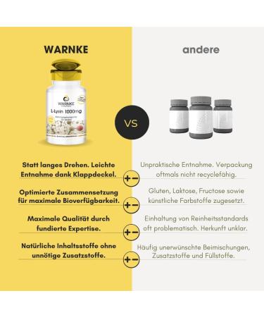 Lysine Tablets 1000mg - Vegan Amino Acid - 100 Tablets | Warnke Vitalstoffe - German Pharmacy Quality - International Shipping - Buy Online on GoSupps.com