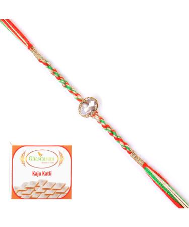 Ghasitaram Gifts Rakhi for Brother Rakhis Online - 6377 Fancy Thread Rakhi with 400 GMS of Kaju katli