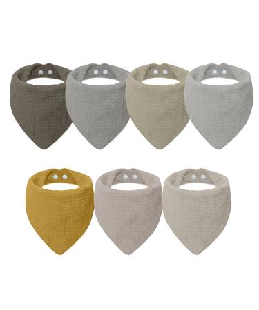 Lakigoes bibs baby absorbing triangle 7 pieces Musselin Neckuch Baby soft drool bitch with adjustable push button soft musselin neckerchief (gray)