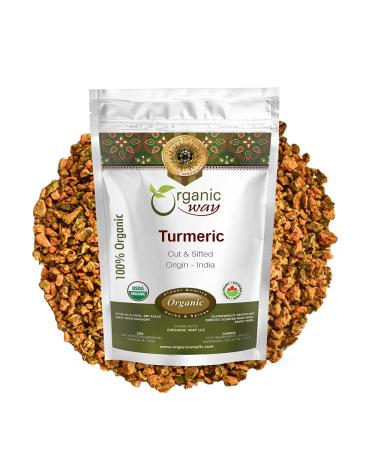 Organic Way Premium Turmeric/Haldi Root Cut & Sifted (Curcuma longa) | Herbal Tea - Immunity Booster | Organic & Kosher Certified | Non GMO & Gluten Free | USDA Certified | Origin - India (1/2LBS / 8Oz) 8 Ounce (Pack of 1)