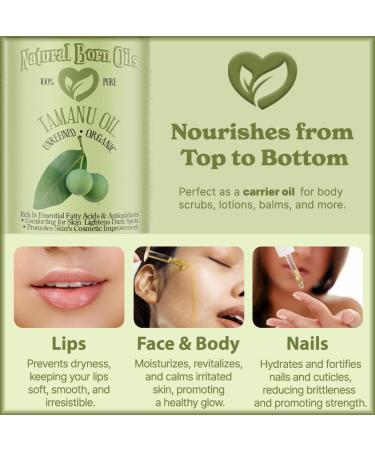 Natural Born Oils Tamanu Oil 8oz Organic Cold-Pressed Rich in Calophyllolide Ideal for Moisturizing Skin Strengthening Hair - Buy Online on GoSupps.com