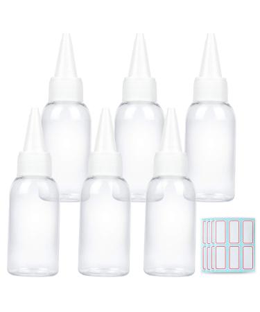 Trendbox 1oz Clear Plastic Bottles Applicator with Twist Top Cap BPA-Free For Hair Oils and Liquids 6 Pack with 6 pcs Labels clear - 1 oz pack of 6