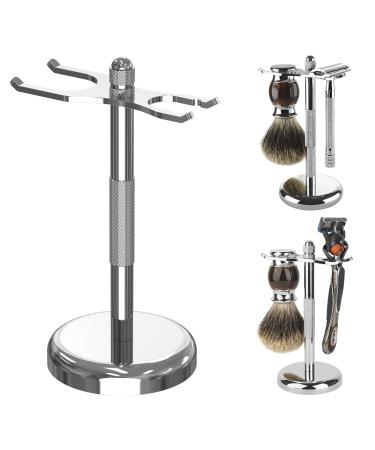 Linkidea Razor and Brush Stand Holder, Deluxe Men's Stainless Steel Shaving Brush Hanger Base, Shaver Kit Organizer for Bathroom Shower (Silver)