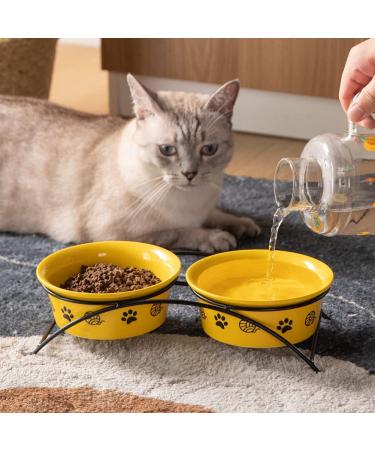 Sweejar Ceramic Elevated Cat Bowls - 15 Tilted Raised Pet Bowl with Wooden Stand - Pack of 2 Yellow Bowls 12 Fl Oz - Non-Slip Design for Small Dogs and Cats - Buy Online on GoSupps.com