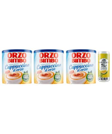 Orzo Bimbo Cappuccino D'orzo Solubile Lot de 3 cappuccino solubles d'orge - Une alternative sans caf ine 150 g + 1 sachet de th glac San Benedetto au citron sans sucre - Bo te de 330 ml