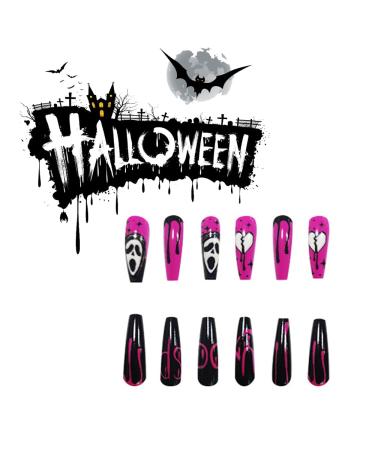 Halloween Ghost Face Press on Nails - 24 Pcs Coffin False Nails for Women and Girls with Nail Glue - DIY Acrylic Halloween Decoration - Buy Online on GoSupps.com