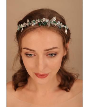 Denifery Rhinestone Green Crystal Wedding Hair Vine Headband - Blue Bridal Accessories for Women - Buy Online on GoSupps.com