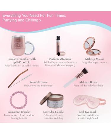 Best Friend Gift Basket for Teenage Girls - Birthday Gifts for Women - Pink Tumbler, Perfume Atomizer, Mirror, Sleep Mask, Candle & More - Buy Online on GoSupps.com