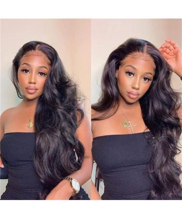 Lace Frontal Human Hair Wig 32 Inch Body Wave - 150% Density Brazilian Virgin Hair with Baby Hair - Pre Plucked for Black Women - Natural Black Color - Buy Online on GoSupps.com