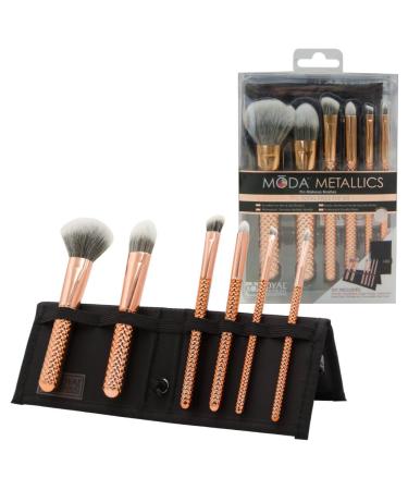 Moda Royal & Langnickel MSET-TF7RG make-up brush set with bag including powder foundation angle shadow brush smoky eye eyebrow liner and pointed lip brush rose gold MSET-TF7RG