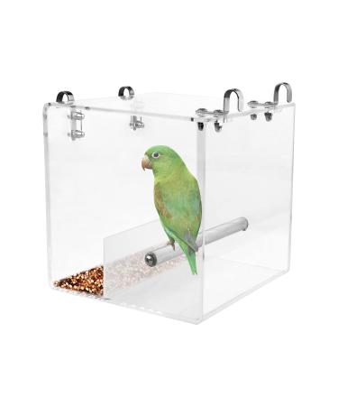 Bird Feeder for Cage Acrylic Automatic Seed Container Parrot Food Holder No Mess Bird Feeder Animal Cage Water Food Holder for Parrot Parakeets Large-6.4 Inch x 6.4 Inch