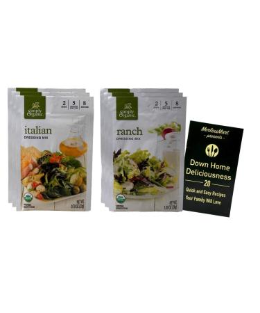 Simply Organic Salad Dressing Seasoning Powder Mix | 2 Flavor Variety (3) Each: Ranch, Italian (.7-1 Ounces) Plus Recipe Booklet Bundle