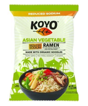 Koyo Ramen Soup, Asian Vegetable Reduced Sodium, Made With Organic Noodles, No MSG, No Preservatives, Vegan, 2.1 Ounce Per Package (12 Pack)
