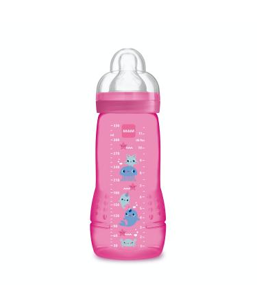 MAM Easy Active 2nd Age Feeding Bottle 330ml - 6+ Months - X-Flow Teat Ultra-Fast Speed - Pink Pink 1 Count (Pack of 1)