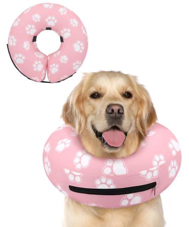 Supet Halskrause Dog inflatable freak for dogs and cats Alternative after the operation adjustable comfortable protective collar for pet (pink paw m) m (neck circumference: 22.9-33.0cm) pink)