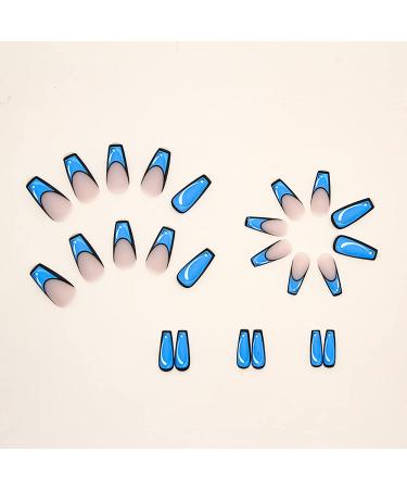 Blue Acrylic Comic Medium Coffin Press on Nails - 24 pcs | Matte Full Cover False Nails for Women and Girls - Buy Online on GoSupps.com