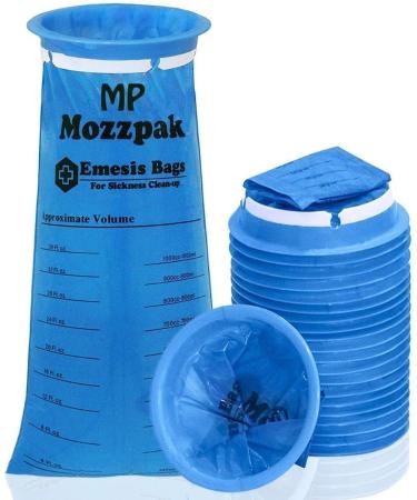 MP MOZZPAK Vomit Bags  24 Pack  1000ml Emesis Bags  Leak Resistant, Medical Grade, Portable, Disposable Barf Bags, Puke, Throw Up, Nausea Bags for Travel Motion Sickness, Car & Aircraft, Kids, Taxi