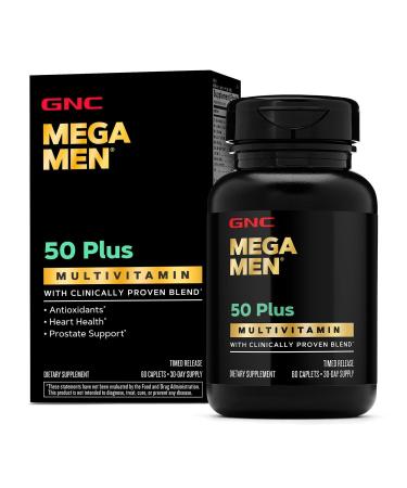 GNC Mega Men 50 Plus Multivitamin Caplets, Clinically Proven, Heart & Prostate Health, B Vitamins, Saw Palmetto, Memory, Vitamin D-3, 60 Count