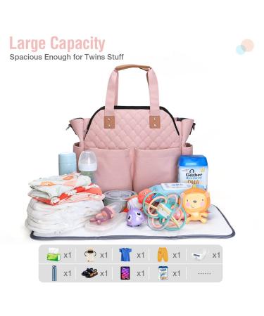 Lekebaby Large Pink Quilted Baby Diaper Bag Messenger with Changing Mat - Perfect for Travel - Buy Online on GoSupps.com