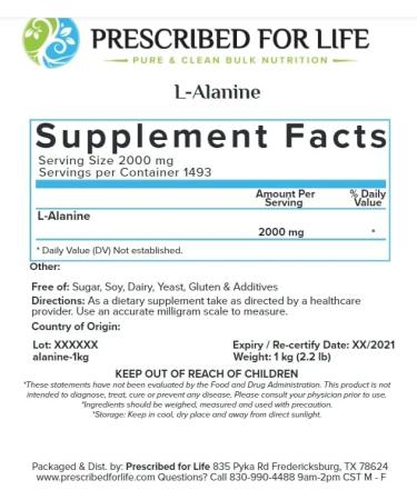 Buy Vegan Beta Alanine Powder | Non-GMO Alanine Supplement for Athletic Performance | 5 kg Gluten-Free | Prescribed For Life - Buy Online on GoSupps.com