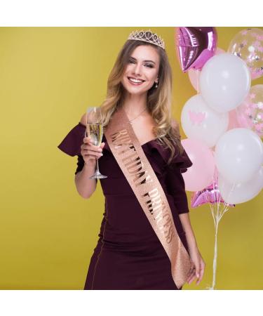 Rosavida Birthday Princess Sash & Tiara Kit - Glitter Sash & Crown Set for Women & Girls (Rosegold) - Buy Online on GoSupps.com
