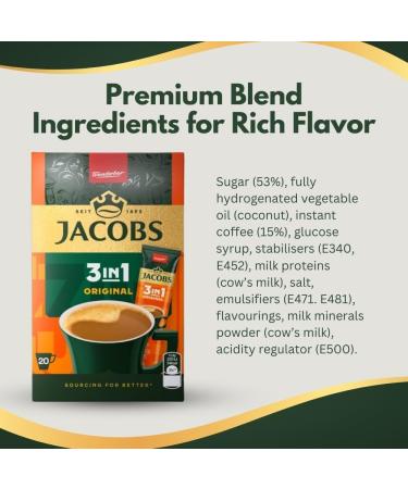 Jacobs 3-en-1 Caf instantan en sachets 6 paquets de 24 sticks 302 4 g Total 144 sticks ORIGINAL 24 STICKS / SACHETS 302.4G 24 unit (Lot de 6) - Buy Online on GoSupps.com