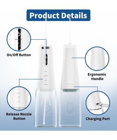 Buy Cordless Water Dental Flosser | 4 Modes 5 Jet Tips IPX7 Waterproof 300ML Tank Type-C Charge - Ideal for Travel - Buy Online on GoSupps.com
