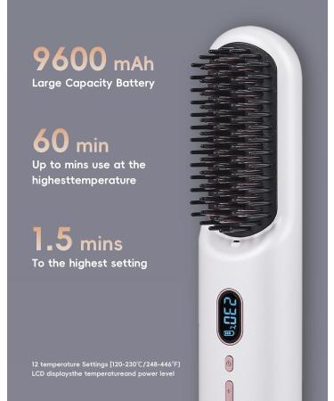 Portable Cordless Hair Straightener Brush | Mini Hot Comb for Women | 60 Mins Battery Life | USB C Rechargeable | Anti-Scald & Ion Smoothing | Lightweight Travel Essential - Buy Online on GoSupps.com
