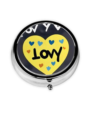Love You with All My Heartround Pill Box 3 Compartment Round Pill Box Organizer Portable Travel Pill Box for Traveling.