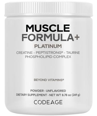 Codeage Muscle Formula+ Platinum Supplement - Creatine Monohydrate PeptiStrong Fava Bean Protein Hydrolysate Taurine Vitamin D3 Liposomal Delivery - Non-GMO - Unflavored Protein Powder - 8.78 Oz