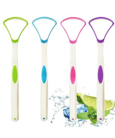 PLABBDPL 4 Pieces Tongue Scraper Tongue Cleaner Tongue Brush for Adults -Set with 4 Colors