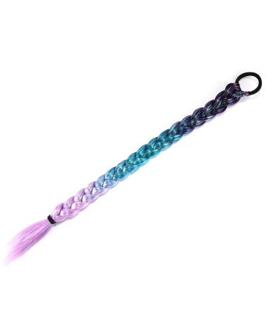 Rainbow Ponytail Hair Extensions Colorful Braided Ponytail Hair Extensions Ombre Hair Extensions Elastic Straight Fashion Wraparound Braided Hair For Girls Women (Black/Blue/Purple)