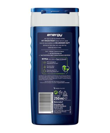Nivea Men Energy Shower Gel 250ml - Biodegradable Formula - Buy Online on GoSupps.com