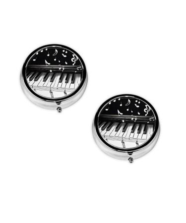 (Black White Music Note) Round Pill Box 3 Compartment Pill Box Mini Decorative Pocket Purse Portable Travel Medicine Tablet Vitamin Holder Organizer Pill Case