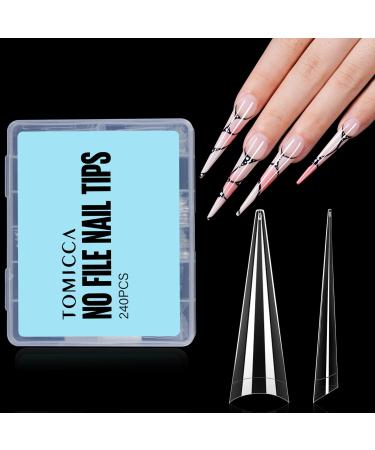 TOMICCA TOMICCA 240pcs Extra Long False Nails for Gel Nails Stiletto XXXL False Nails Acrylic False Nails Half Cover French False Na