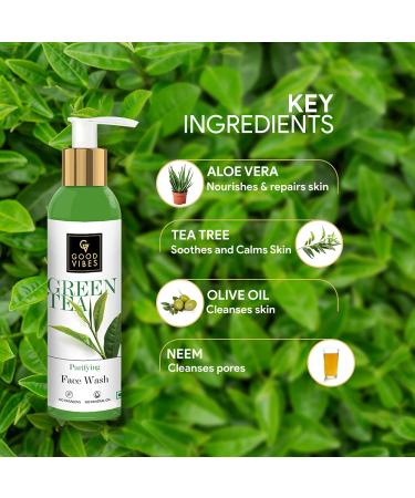 Good Vibes Green Tea Face Wash - Anti-Acne Deep Cleansing Cleanser | Natural & Paraben-Free for All Skin Types (120ml - Buy Online on GoSupps.com