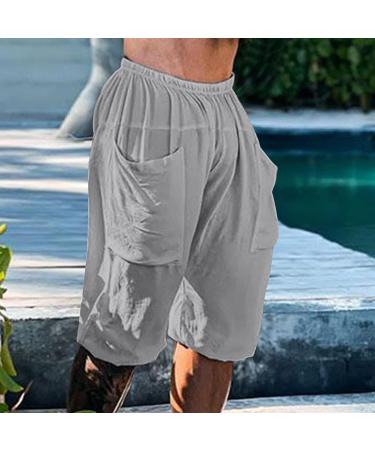 MALAIDOG Men's Baggy Fit Linen Shorts - Grey, X-Large | Casual Summer Beach Cotton Soft Knee Length Outdoor Pants - Buy Online on GoSupps.com