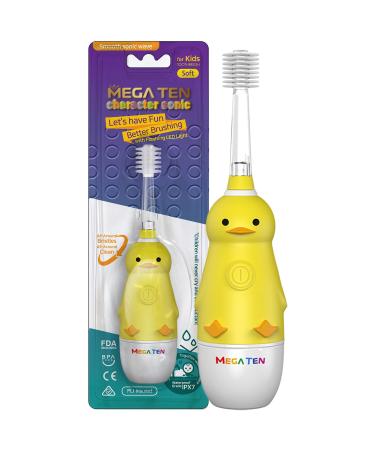 MEGA TEN 360-Degree Kids Electric Toothbrush with LED Light & Soft Microfiber Bristles & Comfortable Grip | Fun & Easy Brushing for Kids 12-48 Months Old | Built-in Timer | BPA Free | Duck