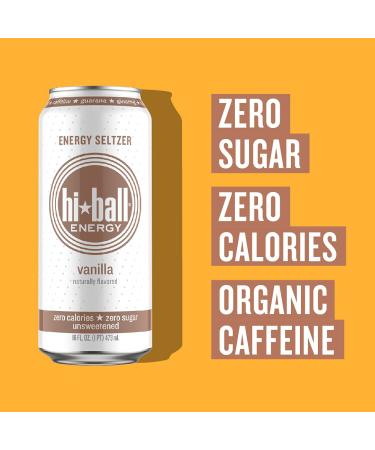 Hiball Energy Seltzer Water - Caffeinated Sparkling Water, Organic Caffeine, Zero Calorie, Sugar Free (8-Pack - Vanilla) - Buy Online on GoSupps.com
