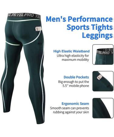 GAOQSEMG Men's Thermal Compression Pants with Pockets - Black/Dark Green - Medium - Buy Online on GoSupps.com