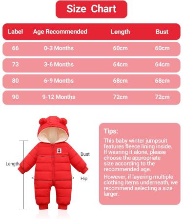 Hooded Baby Winter Romper Down Jacket | Boys Girls Snowsuit Coat | Warm Kids Bodysuit Outfit | Red 6-9 Months - Buy Online on GoSupps.com