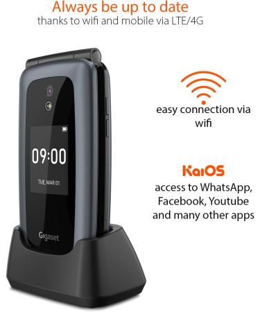 Gigaset GL7: Internet-Ready Mobile Phone with SOS Function, Large Buttons, WLAN, Bluetooth Hearing Aid Compatible, WhatsApp Button, Foldable Design - Black - Buy Online on GoSupps.com
