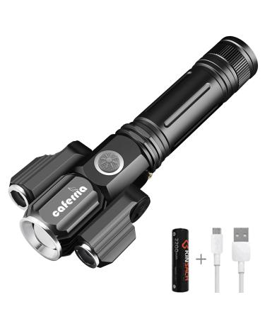 Caferria LED Tactical Flashlight 1000 Lumens Electric Torch Ultra-Bright Handheld Travel Flashlight Rechargeable Waterproof Zoomable 4 Modes for Outdoor, Camping, Biking, Hiking, Emergency