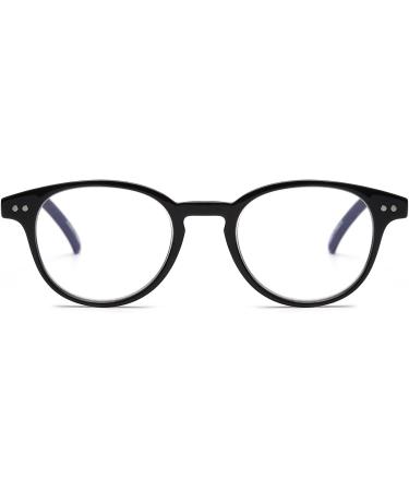 Anti Blue Light Retro Spring Hinge Round Computer Reading Glasses - Shiny Black 0.0x - Buy Online on GoSupps.com