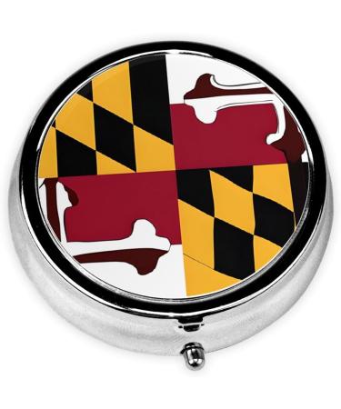 Maryland Flag Round Pill Box | 3 Compartment Portable Travel Organizer for Medicine & Vitamins - Buy Online on GoSupps.com