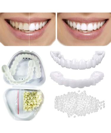 Giural 2 pairs teeth veneers dental prosthesis extra thin comfort fit Perfect safe provisional dentures over and lower jaw instantly veneer prostheses for beautiful smile for men & women