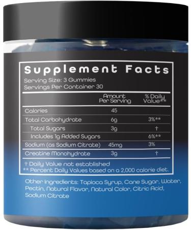 Creatine Infused Gummies 90g Non-GMO Vegan Muscle Builder & Strength Booster | Blue Raspberry | 90 Count Made in USA - Buy Online on GoSupps.com